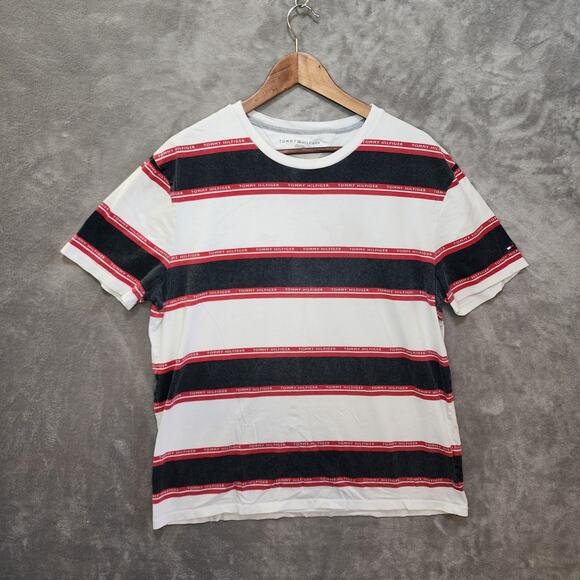 Tommy Hilfiger Large Y2K Striped Shirt - Black, White, Red - Picture 1 of 6